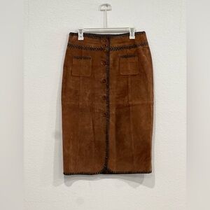 Vintage Brown Suede Skirt with Button Detail